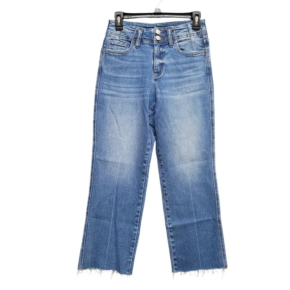 Flying Monkey Blue Boot Cut Jeans Frayed Raw Hem Cropped Ankle High Rise Size 26